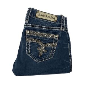 Rock Revival Women's 27x32 0477 Dark Blue Embellished Jeans Skinny